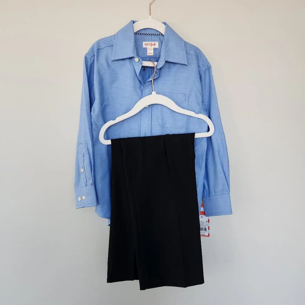 Cat and Jack 2 Piece Set Size 4 Dress Pants & Button Down Dress Shirt Black Blue